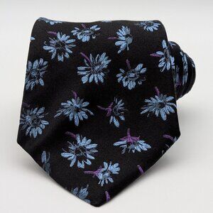Serica 100% Italian Silk Tie Floral Pattern Black / Blue / Purple